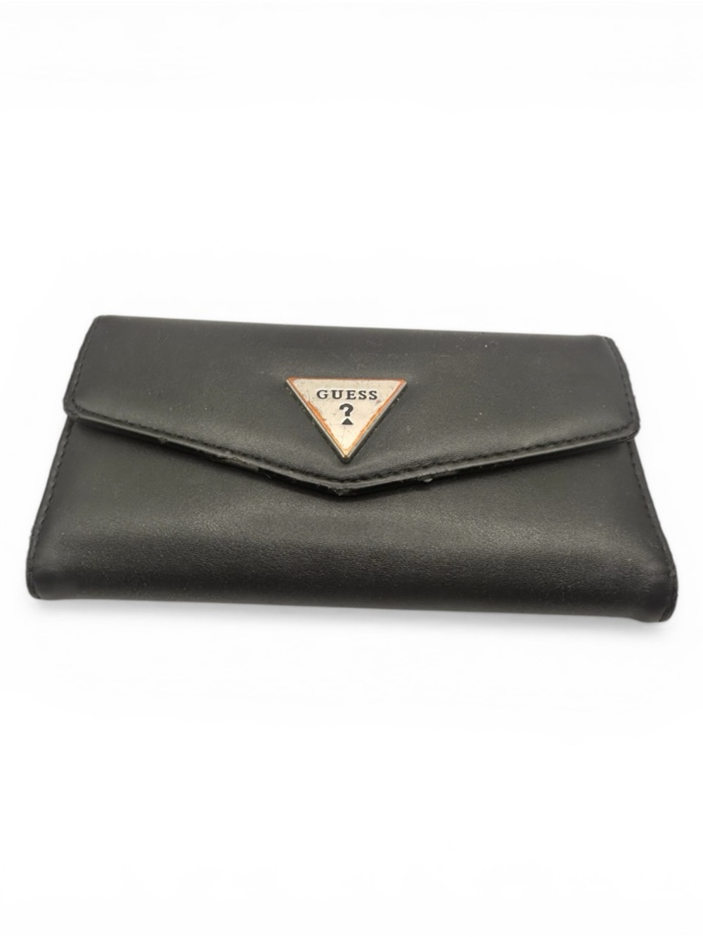 GUESS Black Faux Leather Wallet Tri-Fold Snap Closure Card Holder Zip Pocket